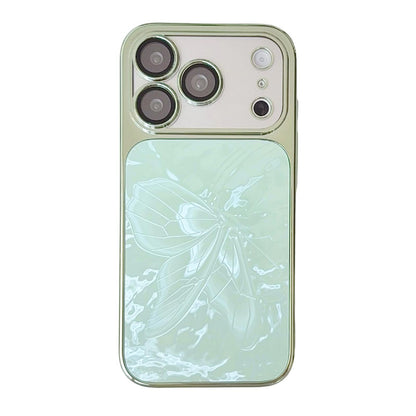 For iPhone 17 Pro Butterfly Pattern Electroplated PC + Glass Phone Case - Green - EDA009687214D