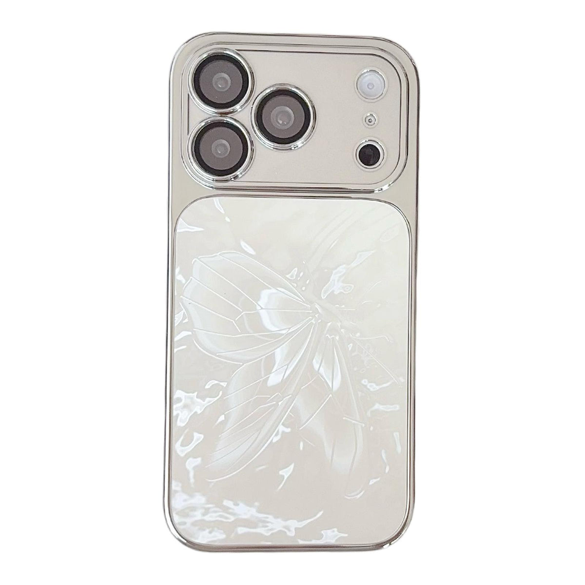For iPhone 17 Pro Butterfly Pattern Electroplated PC + Glass Phone Case - White - EDA009687214F