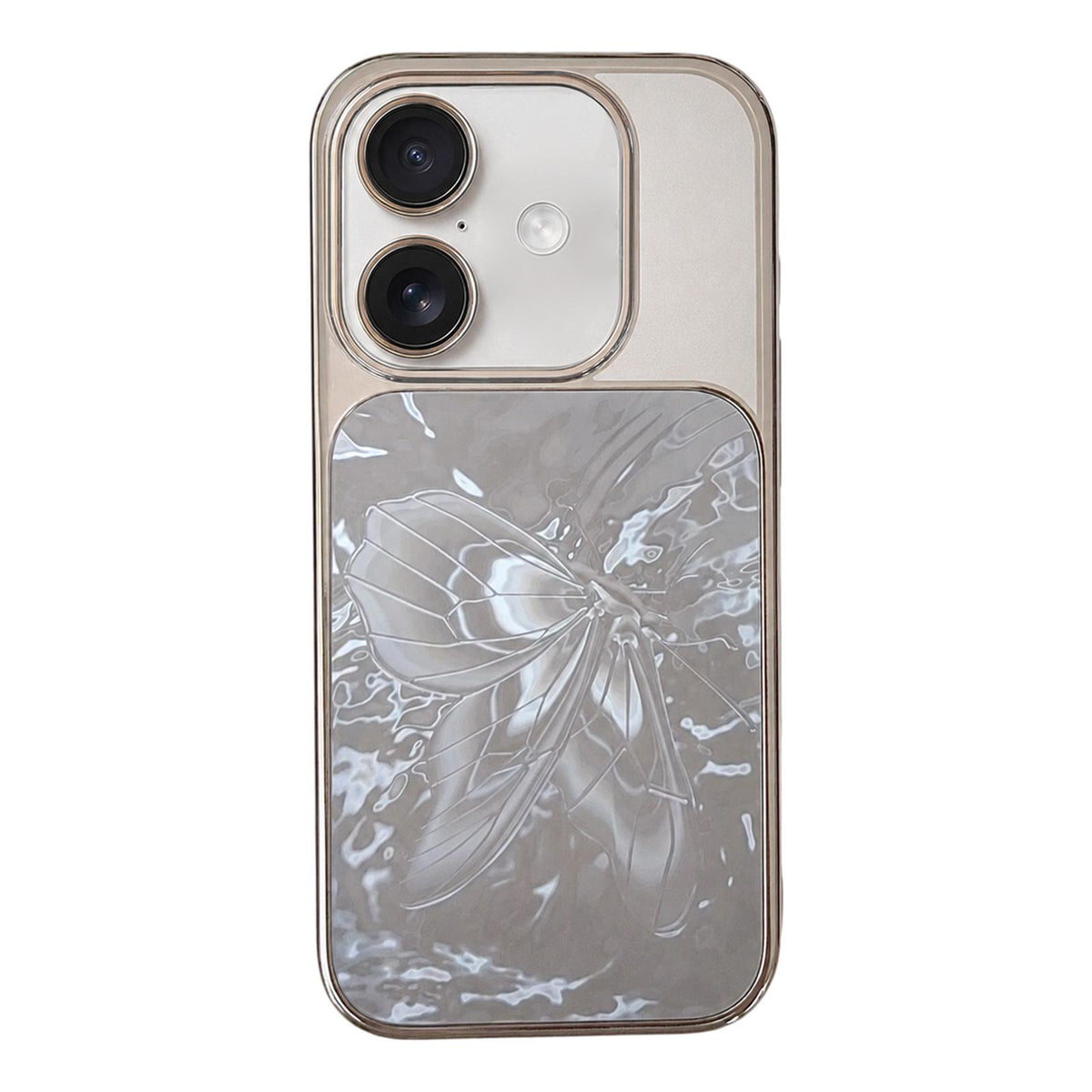 For iPhone 17 Butterfly Pattern Electroplated PC + Glass Phone Case - Gray - EDA009687215A