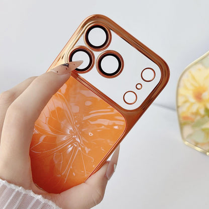 For iPhone 15 Pro Max Butterfly Pattern Electroplated PC + Glass Phone Case - Gray - EDA009687210A