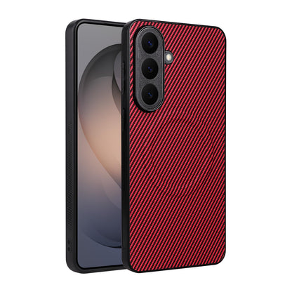For Galaxy S24 5G Precise Cutout Carbon Fiber Texture Vegan Leather Phone Case - Red - EDA009687304B