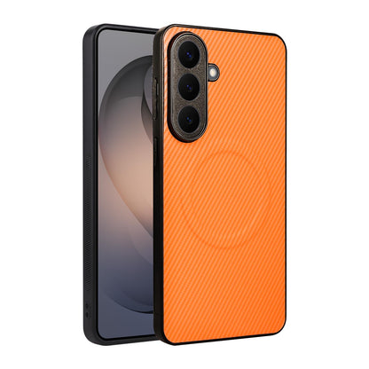 For Galaxy S26+ 5G Precise Cutout Carbon Fiber Texture Vegan Leather Phone Case - Orange - EDA009687309A