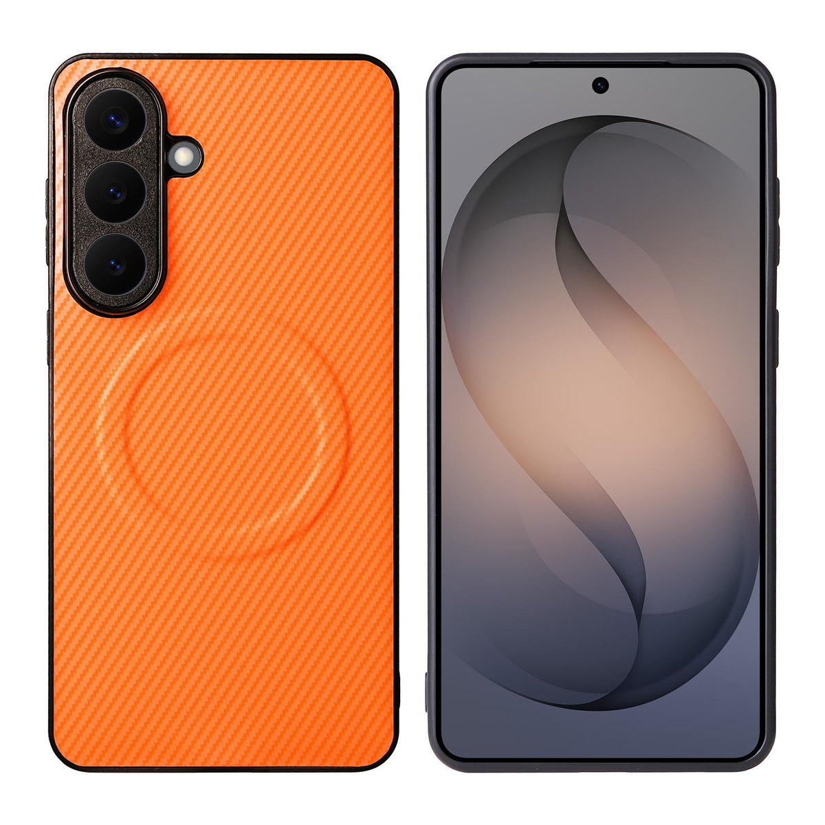 For Galaxy S26+ 5G Precise Cutout Carbon Fiber Texture Vegan Leather Phone Case - Orange - EDA009687309A