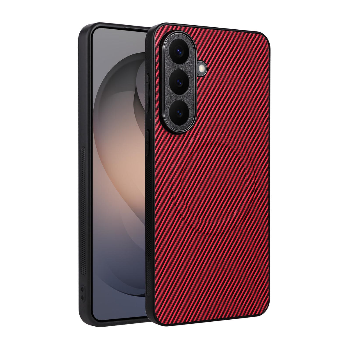 For Galaxy S26+ 5G Precise Cutout Carbon Fiber Texture Vegan Leather Phone Case - Red - EDA009687309B