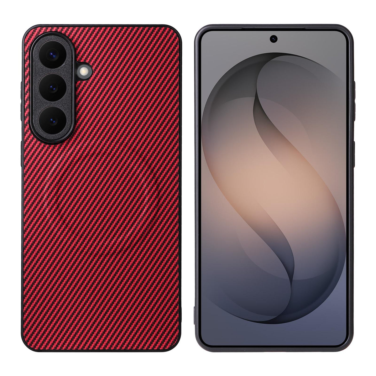 For Galaxy S26+ 5G Precise Cutout Carbon Fiber Texture Vegan Leather Phone Case - Red - EDA009687309B
