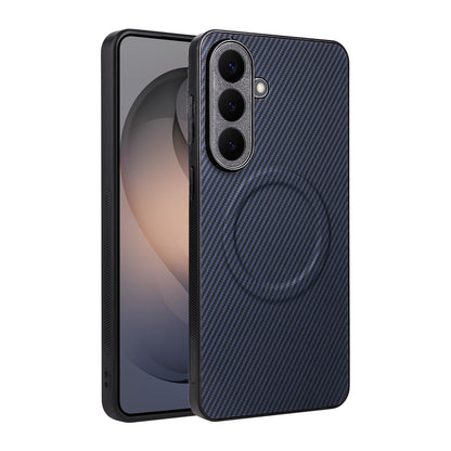 For Galaxy S26+ 5G Precise Cutout Carbon Fiber Texture Vegan Leather Phone Case - Blue - EDA009687309D