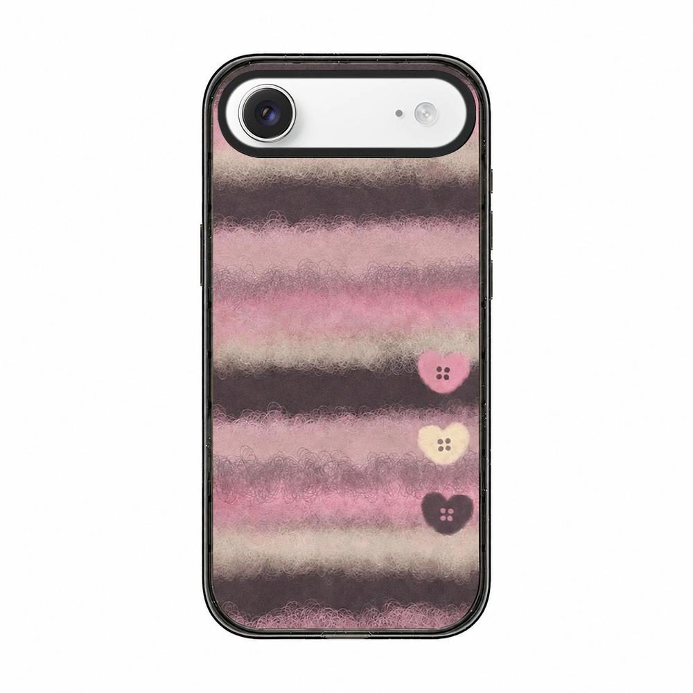 For iPhone Air Felt Checkered Floral Acrylic TPU Phone Case - Pink Brown Striped Heart - EDA009687404B