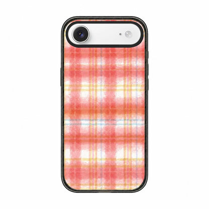 For iPhone Air Felt Checkered Floral Acrylic TPU Phone Case - Pink Orange Watercolor Plaid - EDA009687404D