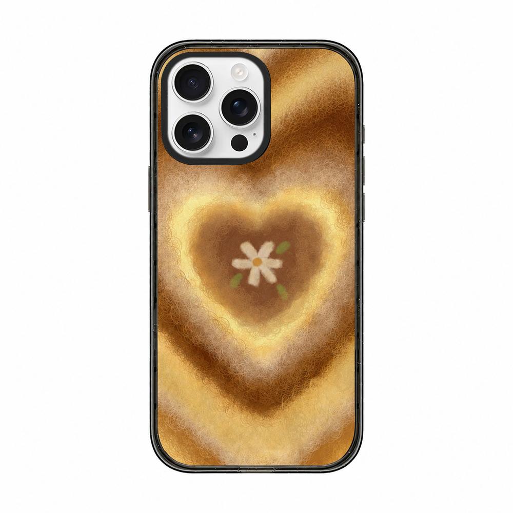 For iPhone 16 Pro Felt Checkered Floral Acrylic TPU Phone Case - Caramel Brown Heart - EDA009687406C
