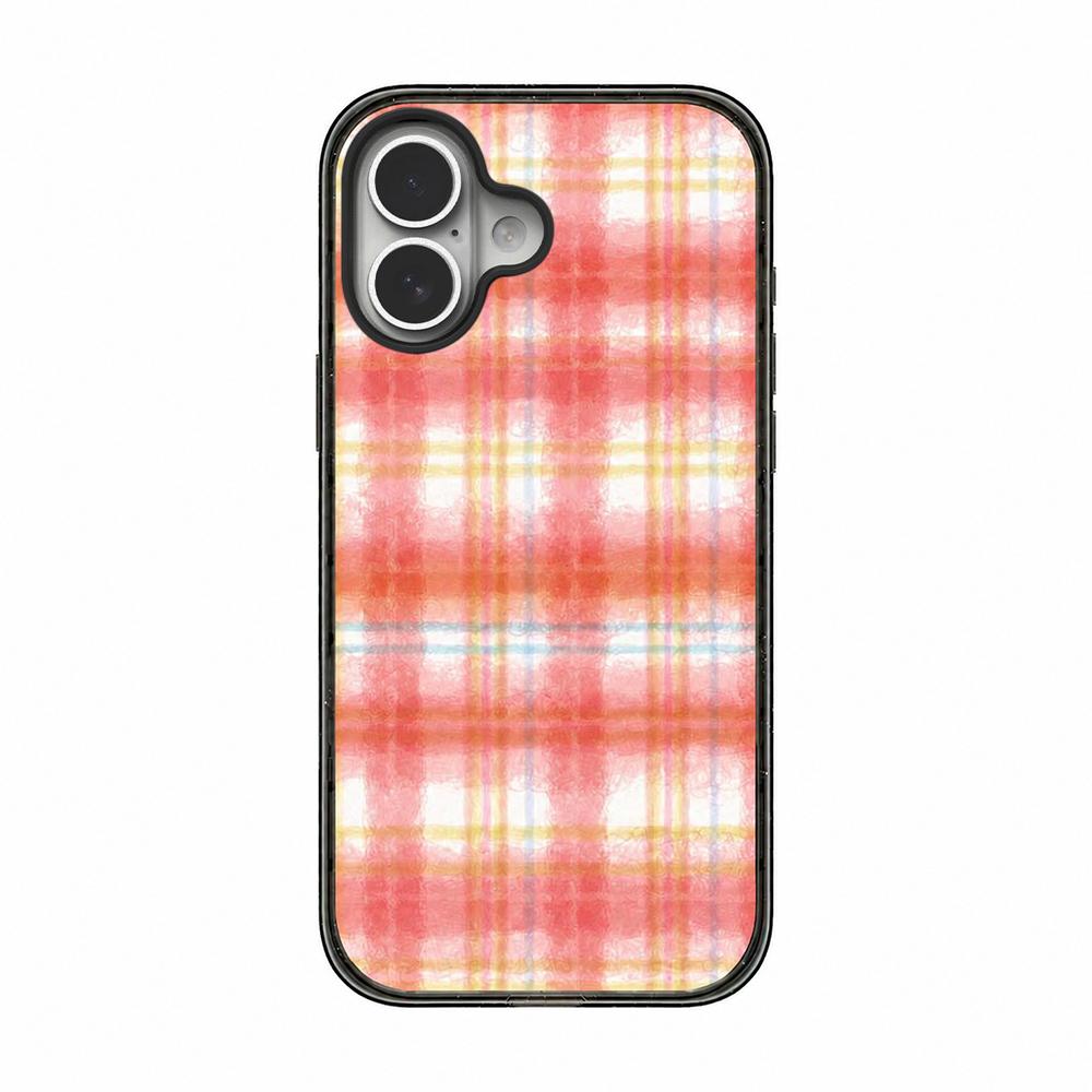 For iPhone 16 Felt Checkered Floral Acrylic TPU Phone Case - Pink Orange Watercolor Plaid - EDA009687408D