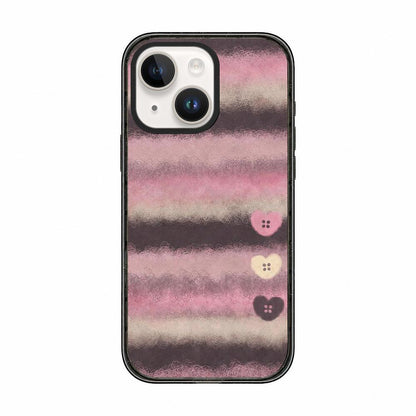 For iPhone 14 Felt Checkered Floral Acrylic TPU Phone Case - Pink Brown Striped Heart - EDA009687414B