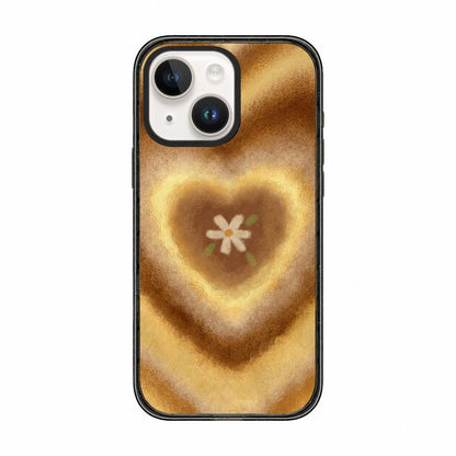 For iPhone 14 Felt Checkered Floral Acrylic TPU Phone Case - Caramel Brown Heart - EDA009687414C