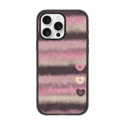 For iPhone 12 Pro Max Felt Checkered Floral Acrylic TPU Phone Case - Pink Brown Striped Heart - EDA009687421B