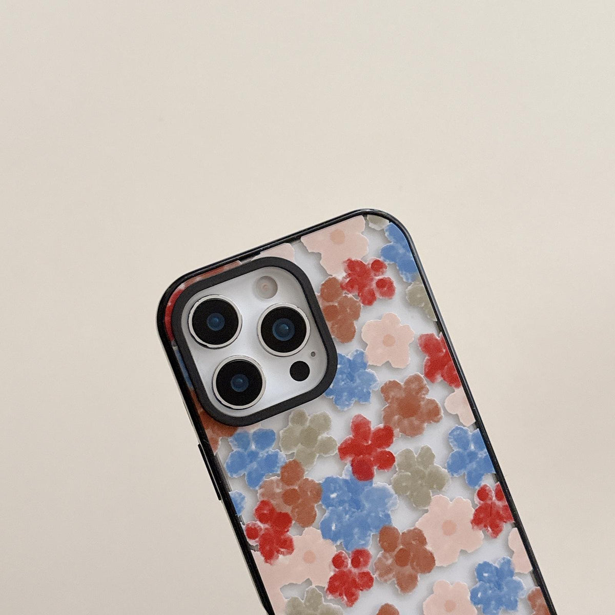 For iPhone 14 Pro Felt Checkered Floral Acrylic TPU Phone Case - Morandi Floral - EDA009687415A