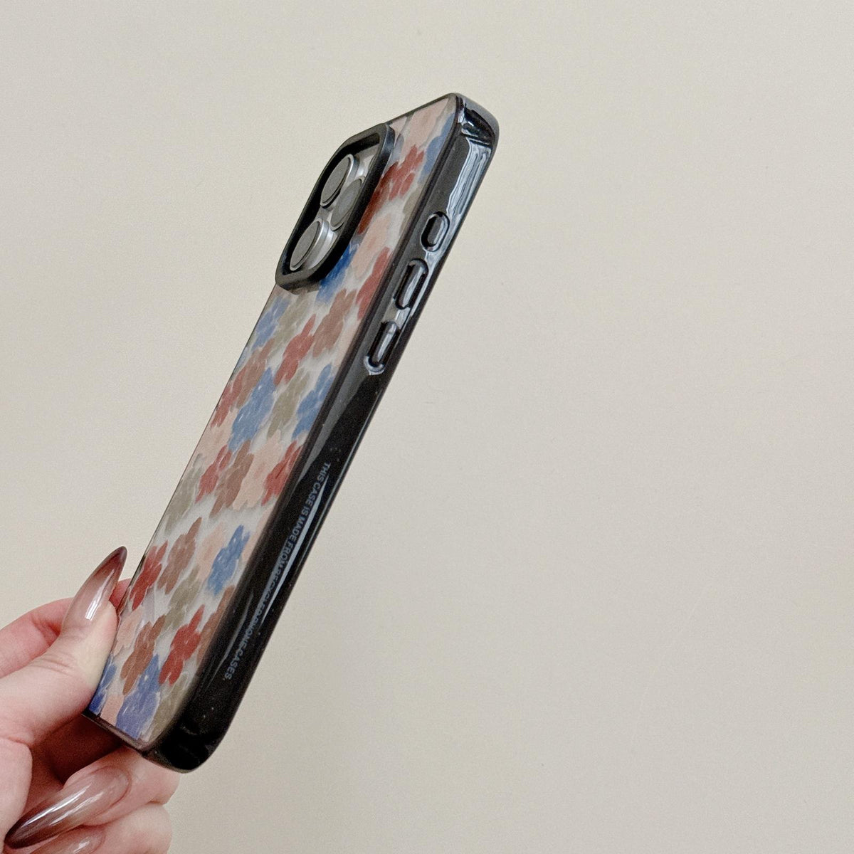 For iPhone 13 Pro Felt Checkered Floral Acrylic TPU Phone Case - Morandi Floral - EDA009687418A