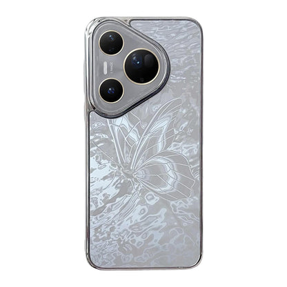 For Huawei Pura 80 Ultra 5G Butterfly Pattern Electroplated PC + Glass Phone Case - Gray - EDA009687605A