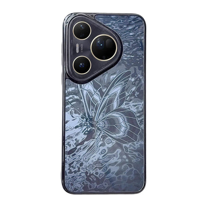 For Huawei Pura 80 Ultra 5G Butterfly Pattern Electroplated PC + Glass Phone Case - Black - EDA009687605B