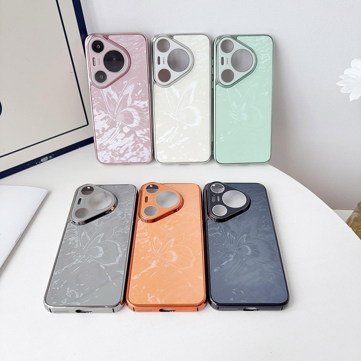 For Huawei Pura 80 Ultra 5G Butterfly Pattern Electroplated PC + Glass Phone Case - Purple - EDA009687605C