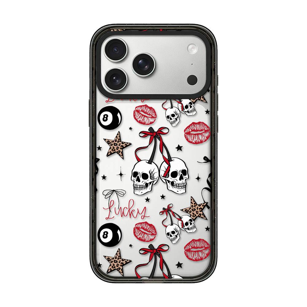 For iPhone 18 Pro Max / 17 Pro Max Leopard Print Bow Print transparent Acrylic TPU Phone Case - Skull Red Lips - EDA009687701A