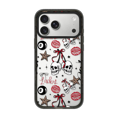 For iPhone 18 Pro Max / 17 Pro Max Leopard Print Bow Print transparent Acrylic TPU Phone Case - Skull Red Lips - EDA009687701A