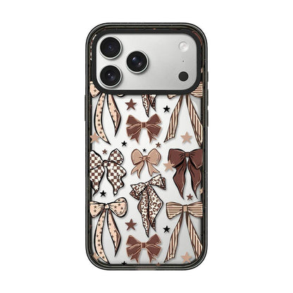 For iPhone 18 Pro Max / 17 Pro Max Leopard Print Bow Print transparent Acrylic TPU Phone Case - Caramel Brown Bow - EDA009687701B