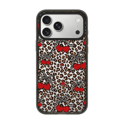 For iPhone 18 Pro Max / 17 Pro Max Leopard Print Bow Print transparent Acrylic TPU Phone Case - Leopard Cherry - EDA009687701D