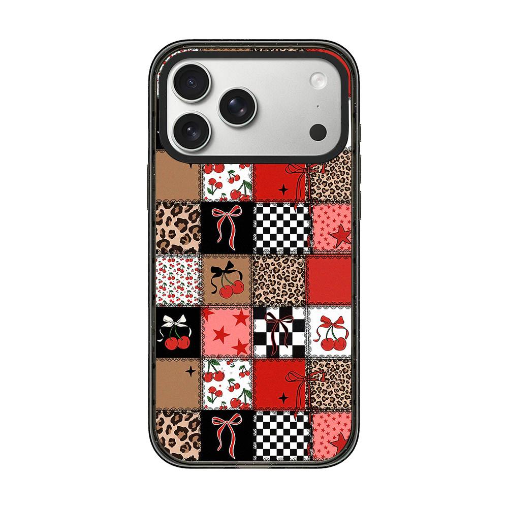 For iPhone 18 Pro Max / 17 Pro Max Leopard Print Bow Print transparent Acrylic TPU Phone Case - Red Black Patchwork - EDA009687701E