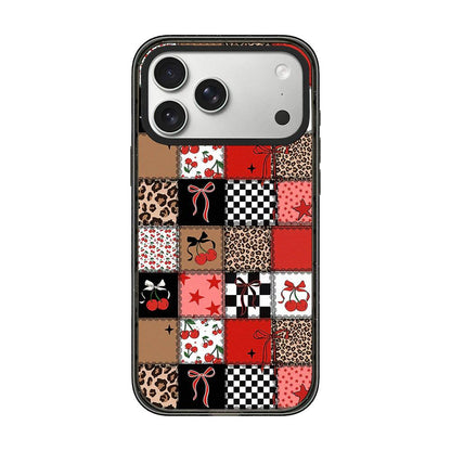 For iPhone 18 Pro Max / 17 Pro Max Leopard Print Bow Print transparent Acrylic TPU Phone Case - Red Black Patchwork - EDA009687701E