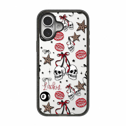 For iPhone 17 Leopard Print Bow Print transparent Acrylic TPU Phone Case - Skull Red Lips - EDA009687703A