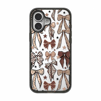 For iPhone 16 Leopard Print Bow Print transparent Acrylic TPU Phone Case - Caramel Brown Bow - EDA009687708B