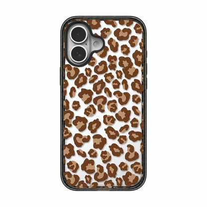 For iPhone 16 Leopard Print Bow Print transparent Acrylic TPU Phone Case - Caramel Brown Leopard - EDA009687708C