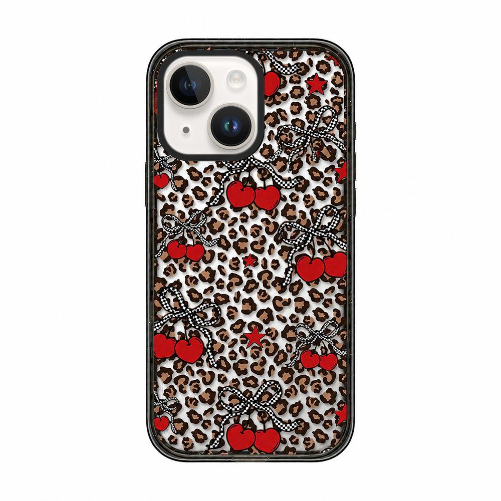 For iPhone 15 Plus Leopard Print Bow Print transparent Acrylic TPU Phone Case - Leopard Cherry - EDA009687711D
