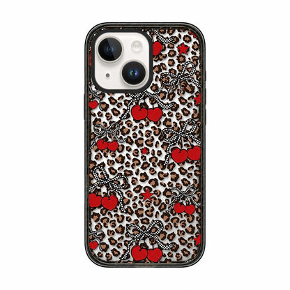 For iPhone 15 Plus Leopard Print Bow Print transparent Acrylic TPU Phone Case - Leopard Cherry - EDA009687711D