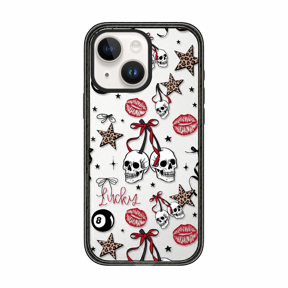 For iPhone 15 Leopard Print Bow Print transparent Acrylic TPU Phone Case - Skull Red Lips - EDA009687712A