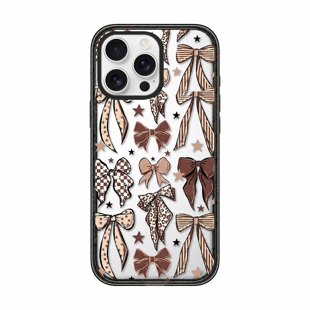 For iPhone 14 Pro Leopard Print Bow Print transparent Acrylic TPU Phone Case - Caramel Brown Bow - EDA009687715B