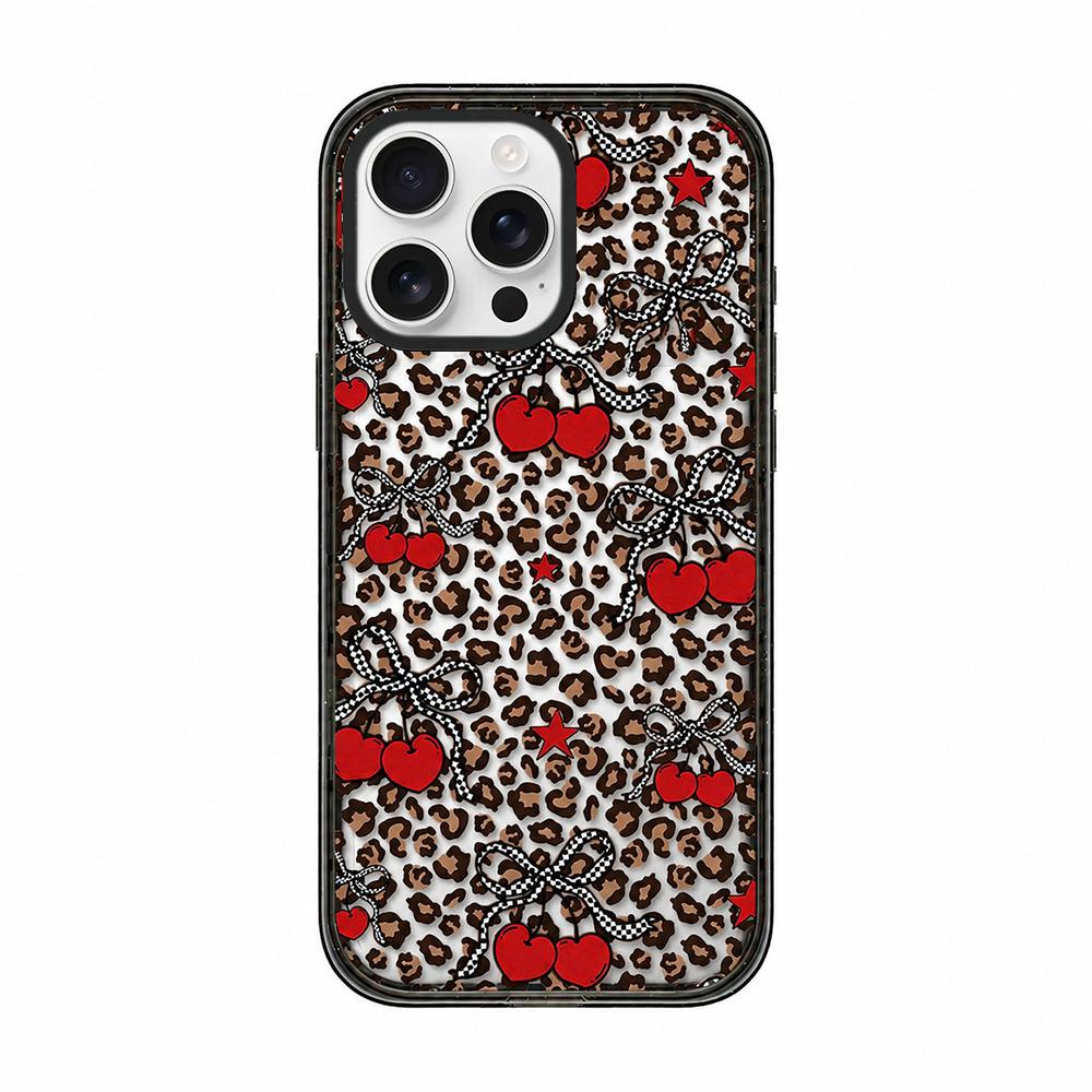 For iPhone 14 Pro Max Leopard Print Bow Print transparent Acrylic TPU Phone Case - Leopard Cherry - EDA009687716D