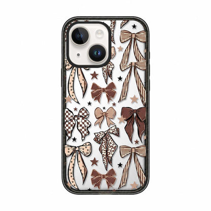 For iPhone 13 Leopard Print Bow Print transparent Acrylic TPU Phone Case - Caramel Brown Bow - EDA009687719B