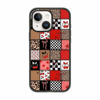 For iPhone 13 Leopard Print Bow Print transparent Acrylic TPU Phone Case - Red Black Patchwork - EDA009687719E