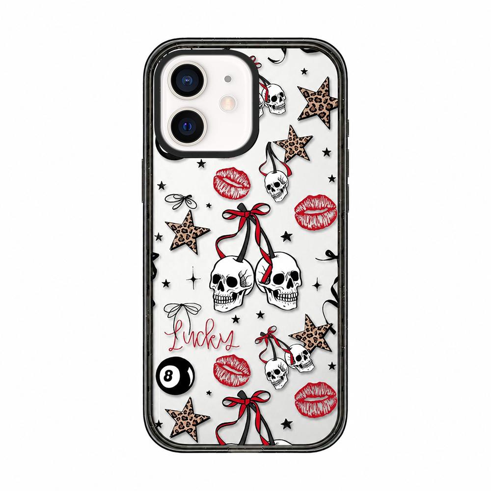 For iPhone 11 Leopard Print Bow Print transparent Acrylic TPU Phone Case - Skull Red Lips - EDA009687723A