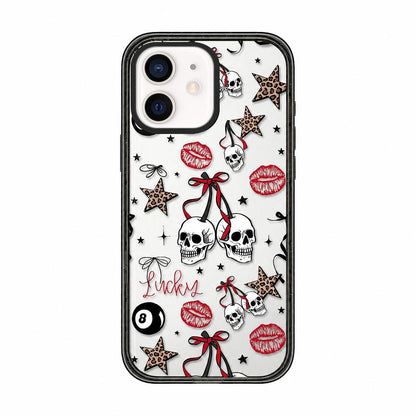 For iPhone 11 Leopard Print Bow Print transparent Acrylic TPU Phone Case - Skull Red Lips - EDA009687723A