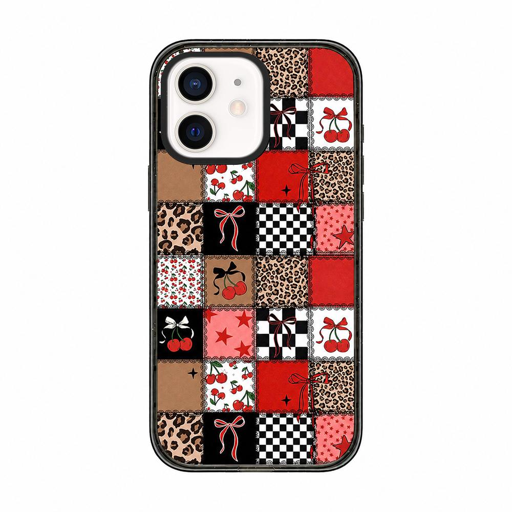 For iPhone 11 Leopard Print Bow Print transparent Acrylic TPU Phone Case - Red Black Patchwork - EDA009687723E