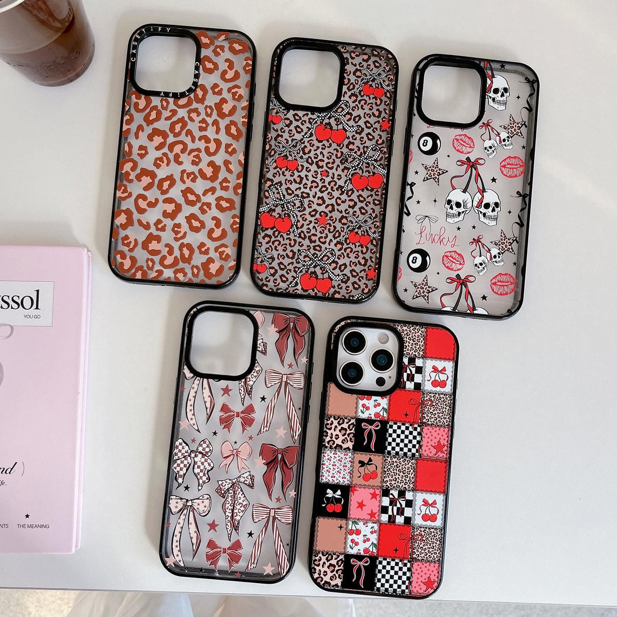 For iPhone 14 Pro Max Leopard Print Bow Print transparent Acrylic TPU Phone Case - Caramel Brown Bow - EDA009687716B