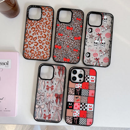 For iPhone 14 Pro Max Leopard Print Bow Print transparent Acrylic TPU Phone Case - Caramel Brown Bow - EDA009687716B