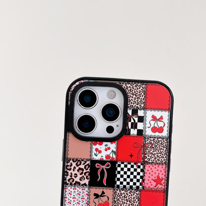 For iPhone 16 Pro Leopard Print Bow Print transparent Acrylic TPU Phone Case - Skull Red Lips - EDA009687706A