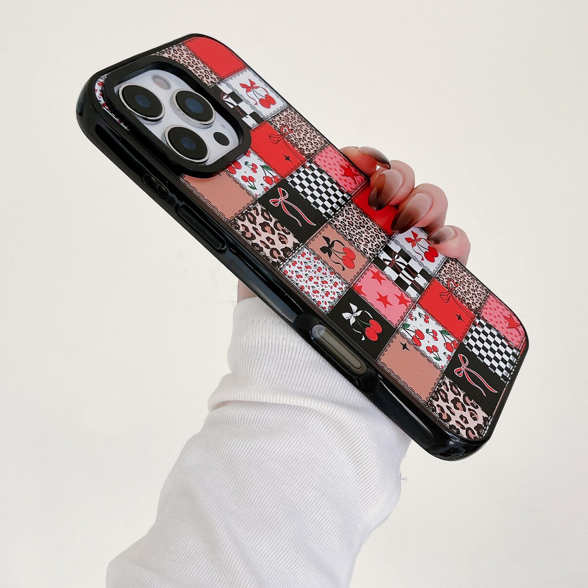 For iPhone 16 Plus Leopard Print Bow Print transparent Acrylic TPU Phone Case - Skull Red Lips - EDA009687707A