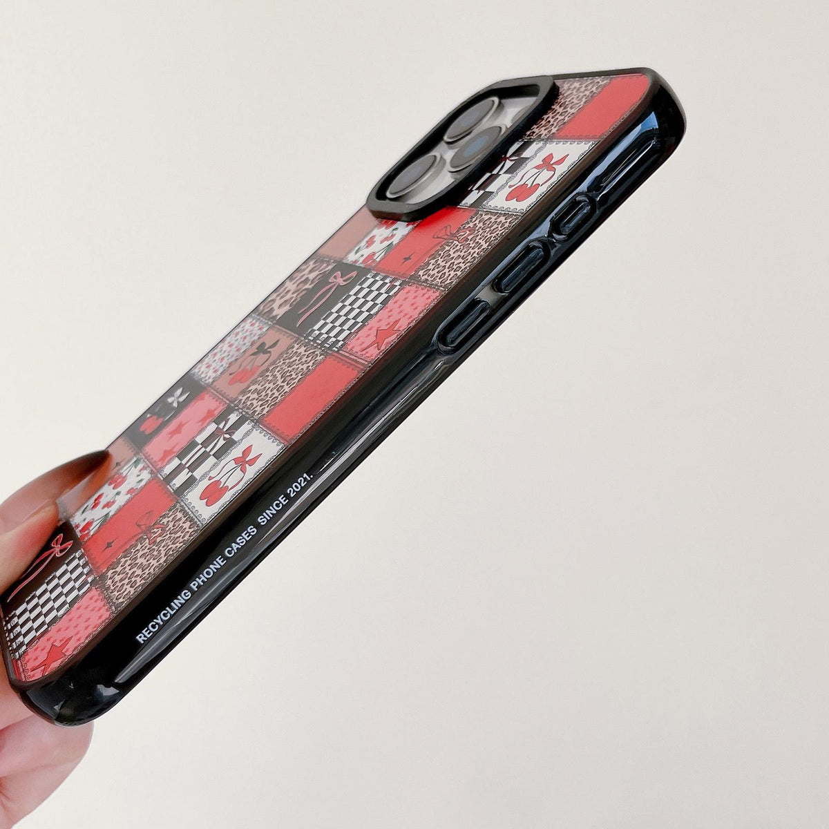 For iPhone 16 Leopard Print Bow Print transparent Acrylic TPU Phone Case - Skull Red Lips - EDA009687708A