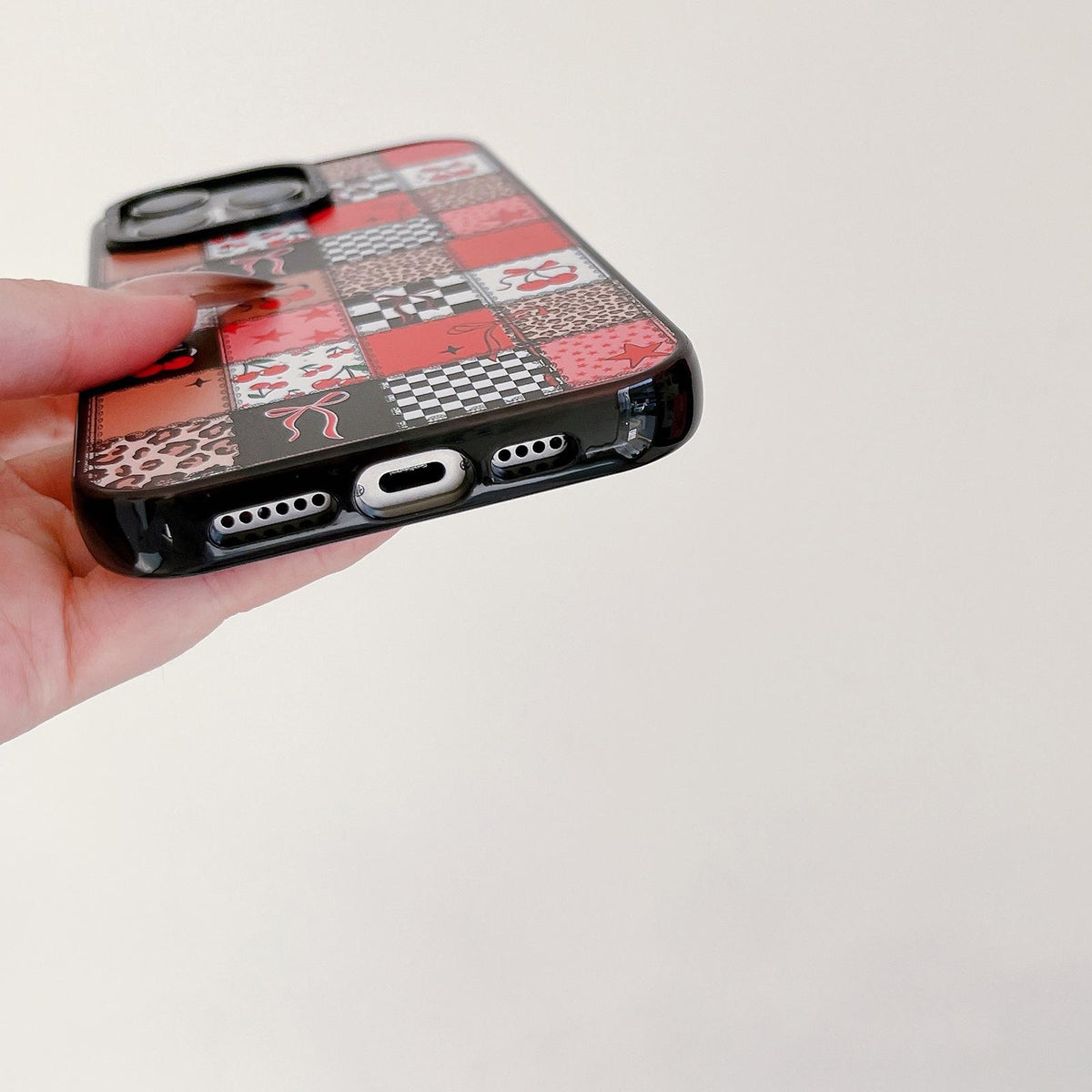For iPhone 15 Pro Leopard Print Bow Print transparent Acrylic TPU Phone Case - Skull Red Lips - EDA009687710A