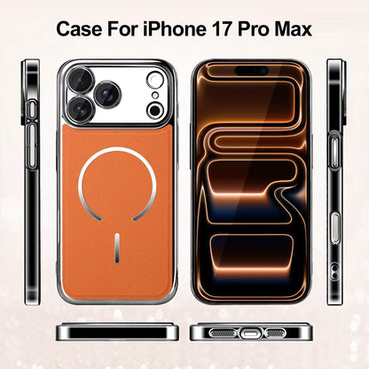 For iPhone 17 Pro Max Electroplated Magnetic Ring PC + Vegan Leather Phone Case - Black - EDA009688301A