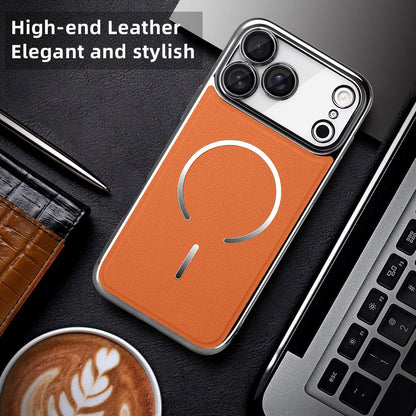 For iPhone 17 Pro Max Electroplated Magnetic Ring PC + Vegan Leather Phone Case - White - EDA009688301C
