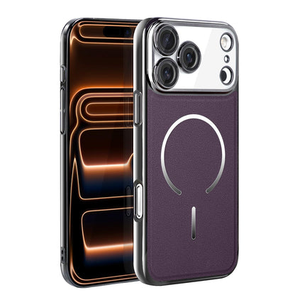 For iPhone 17 Pro Max Electroplated Magnetic Ring PC + Vegan Leather Phone Case - Purple - EDA009688301D